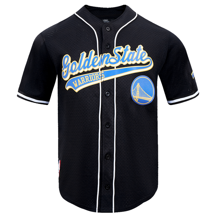 Pro Standard Golden State Warriors Script Tail Mesh Button Up Jersey - Black (BGW1515443-BLK) made of 100% polyester fabric