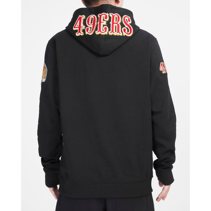 Classic black Pro Standard San Francisco 49ers hoodie with chenille embroidery and drawstring hood