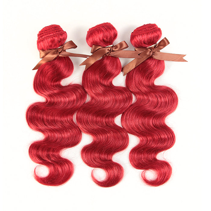 red color wavy human hair 3 bundles