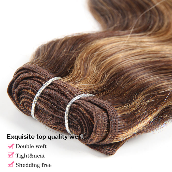 machine weft brown blonde piano highlight body wave human hair bundles