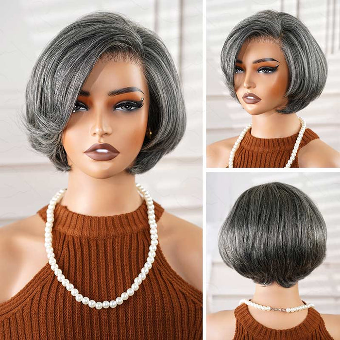 qvr glueless human hair wigs salt and pepper bob wigs for black women protective hairstyle