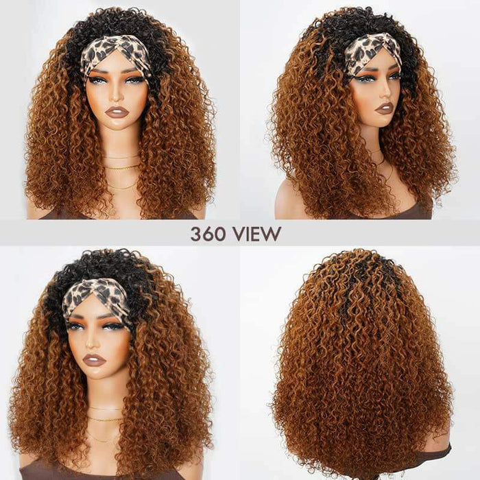brown human hair wigs, wear go half wig curly texture