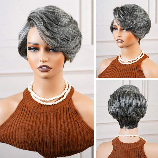 qvr glueless human hair wigs silver pixie cut wigs for black women protective hairstyle