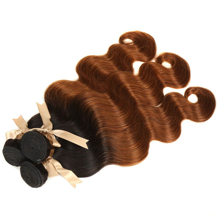 tangle free body wave t1b/30 brown ombred human hair bundles 3pcs