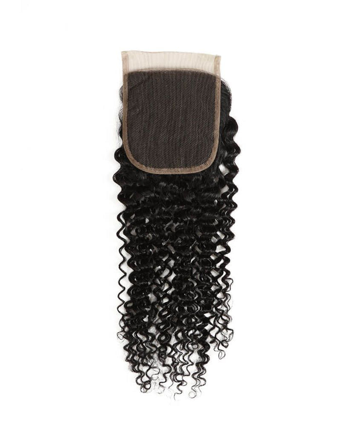 4x4 natural black jerry curly human hair with lace closure