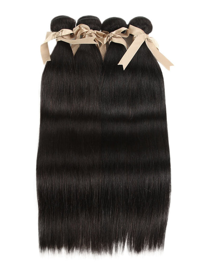 silky straight natural black human hair bundles 4pcs