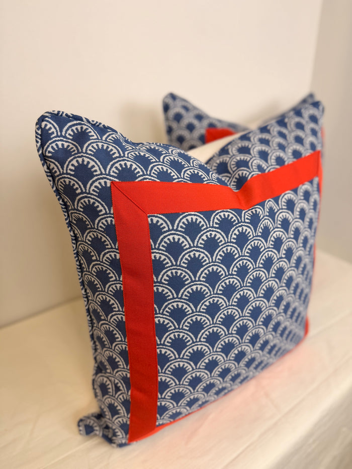 Ready to Ship :: Maisie by Thibaut with Red Mitered Box Pillow Covers (PAIR) for 24" inserts