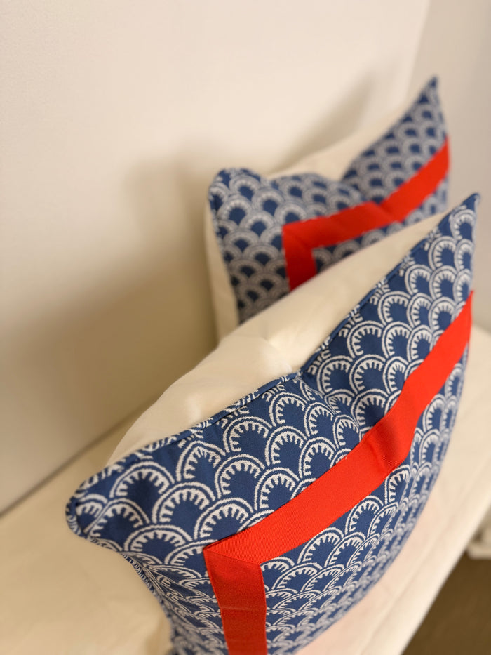 Ready to Ship :: Maisie by Thibaut with Red Mitered Box Pillow Covers (PAIR) for 24" inserts