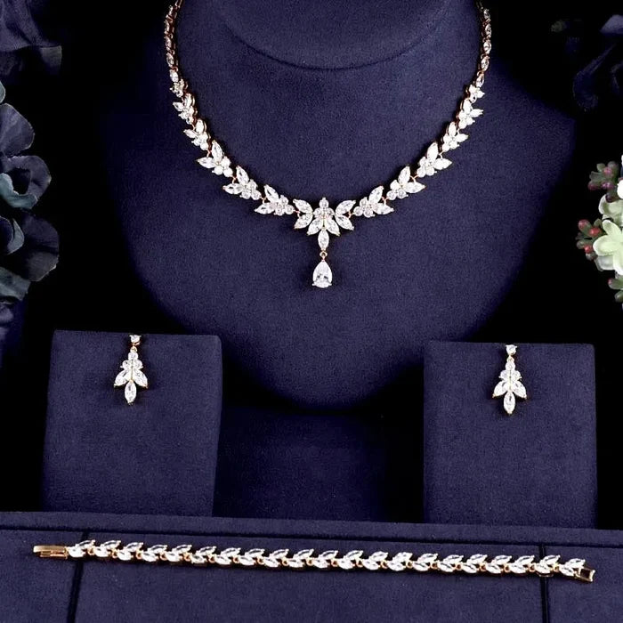 Wedding Jewelry - Cubic Zirconia Bridal 3-Piece Jewelry Set - Available in Silver, Yellow Gold and Rose Gold