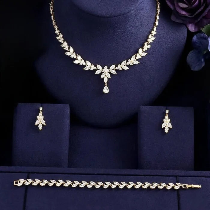 Wedding Jewelry - Cubic Zirconia Bridal 3-Piece Jewelry Set - Available in Silver, Yellow Gold and Rose Gold