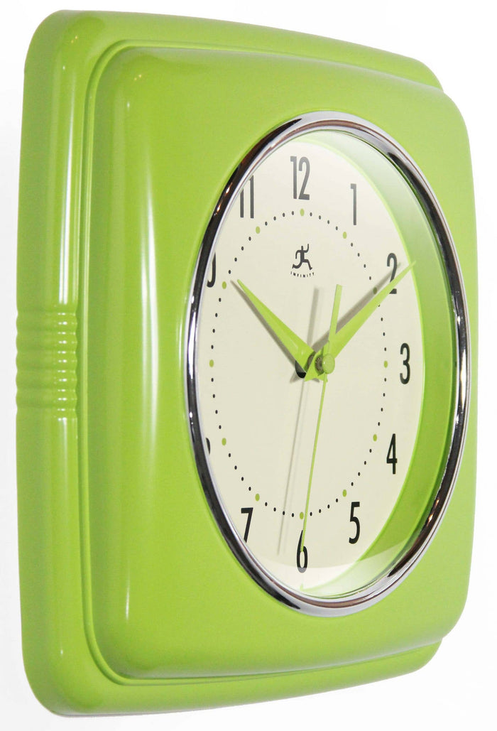 Retro Square Wall Clock in Lime Green