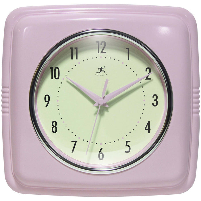 Retro Square Wall Clock in Pastel Pink