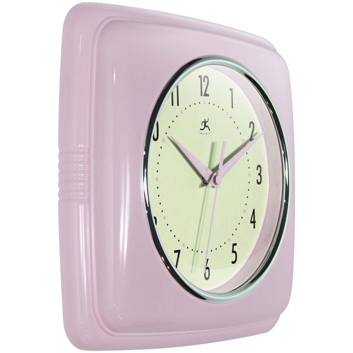 Retro Square Wall Clock in Pastel Pink