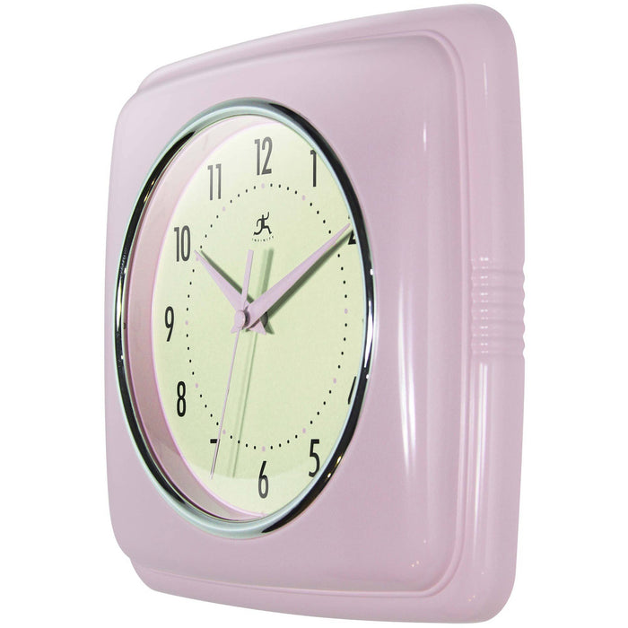 Retro Square Wall Clock in Pastel Pink