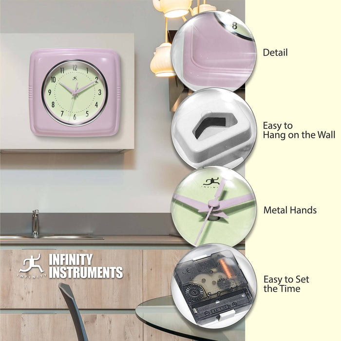 Retro Square Wall Clock in Pastel Pink