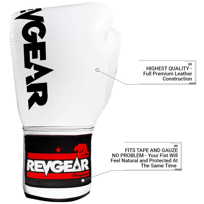 REVGEAR F1 COMPETITOR LACE BOXING GLOVES WHITE