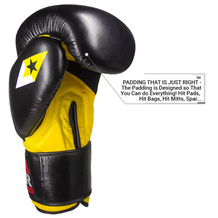 REVGEAR S5 ALL ROUNDER LEATHER BOXING GLOVES BLACK-YELLOW