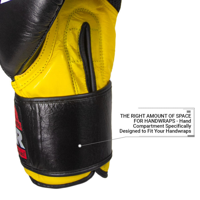 REVGEAR S5 ALL ROUNDER LEATHER BOXING GLOVES BLACK-YELLOW