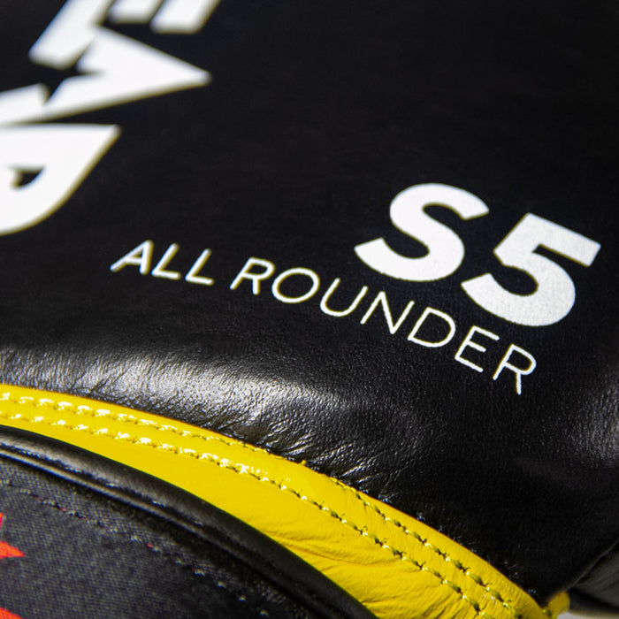 REVGEAR S5 ALL ROUNDER LEATHER BOXING GLOVES BLACK-YELLOW