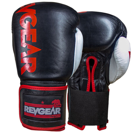 REVGEAR SENTINEL S3 PRO LEATHER GEL PADDED SPARRING BOXING GLOVES - WHITE/BLACK