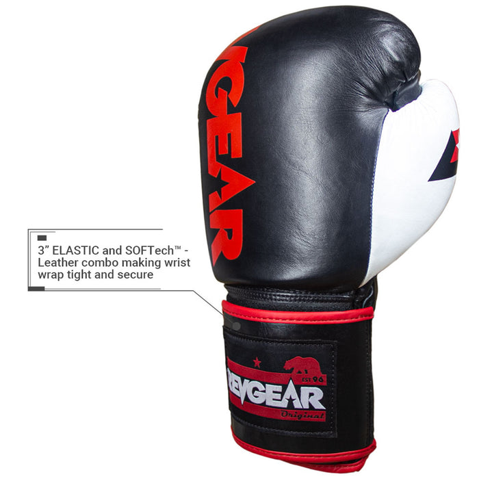 REVGEAR SENTINEL S3 PRO LEATHER GEL PADDED SPARRING BOXING GLOVES - WHITE/BLACK