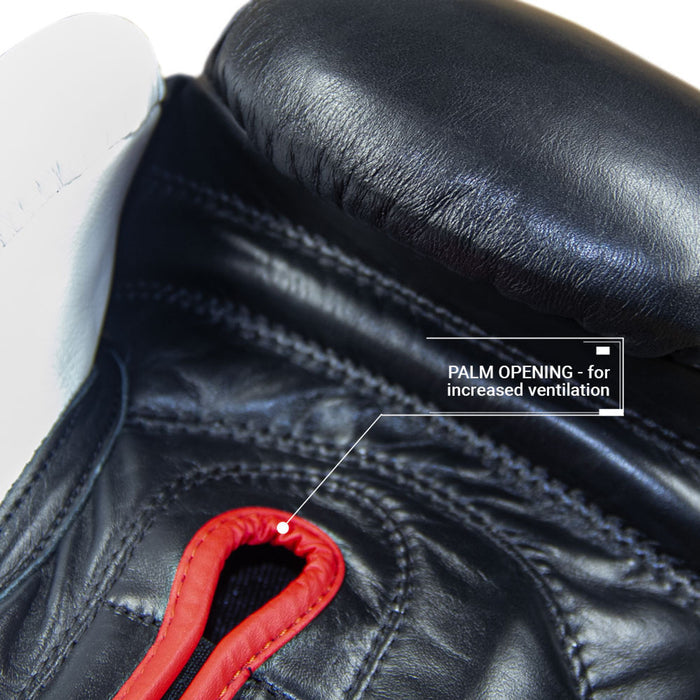 REVGEAR SENTINEL S3 PRO LEATHER GEL PADDED SPARRING BOXING GLOVES - WHITE/BLACK