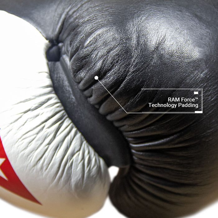 REVGEAR SENTINEL S3 PRO LEATHER GEL PADDED SPARRING BOXING GLOVES - WHITE/BLACK