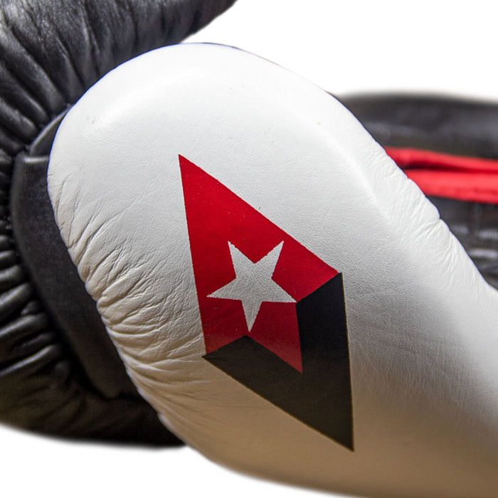 REVGEAR SENTINEL S3 PRO LEATHER GEL PADDED SPARRING BOXING GLOVES - WHITE/BLACK