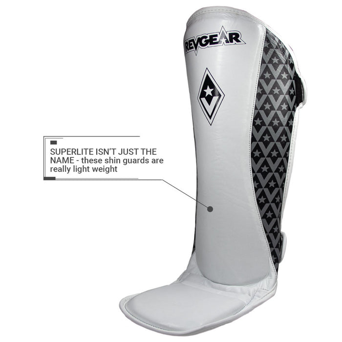 REVGEAR SUPERLIGHT LEATHER SHINGUARDS WHITE - Takedown Distribution