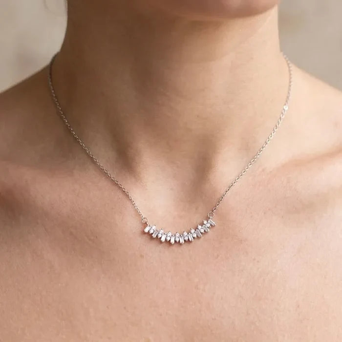 Wedding Jewelry - Minimalist 925 Sterling Silver CZ Bridal Necklace