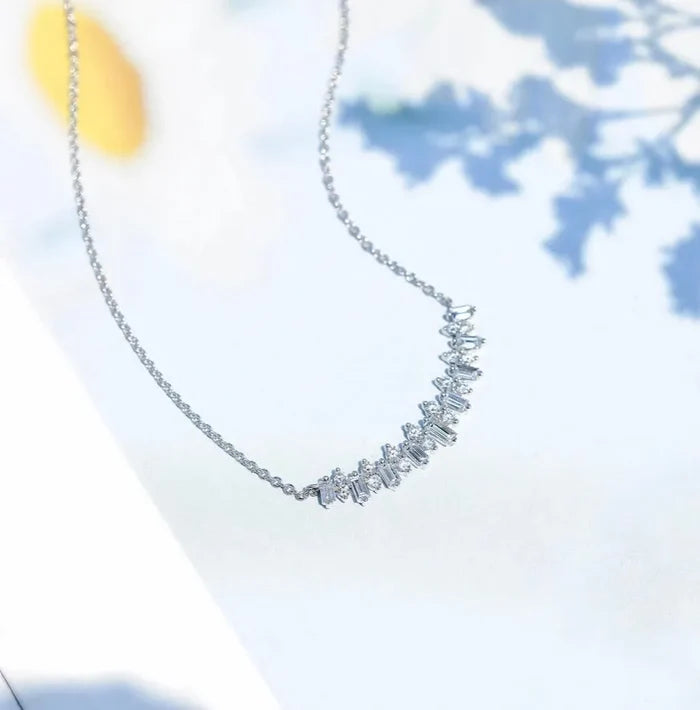 Wedding Jewelry - Minimalist 925 Sterling Silver CZ Bridal Necklace