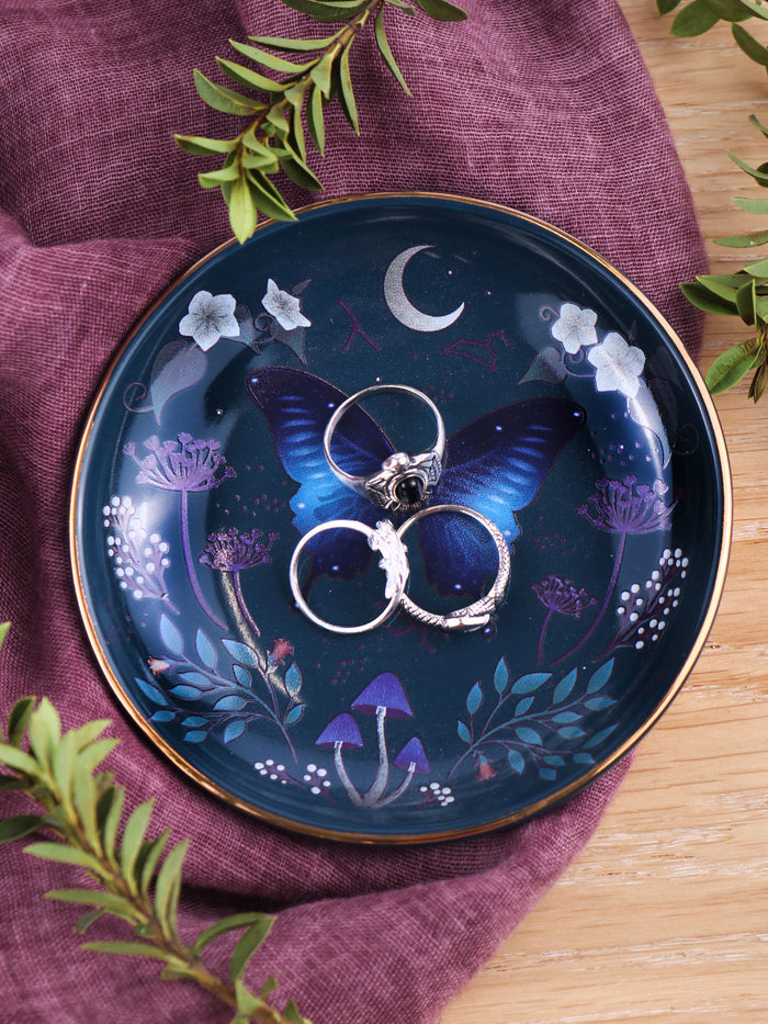 Round Midnight Moth Trinket Dish | One Colour-Image 1