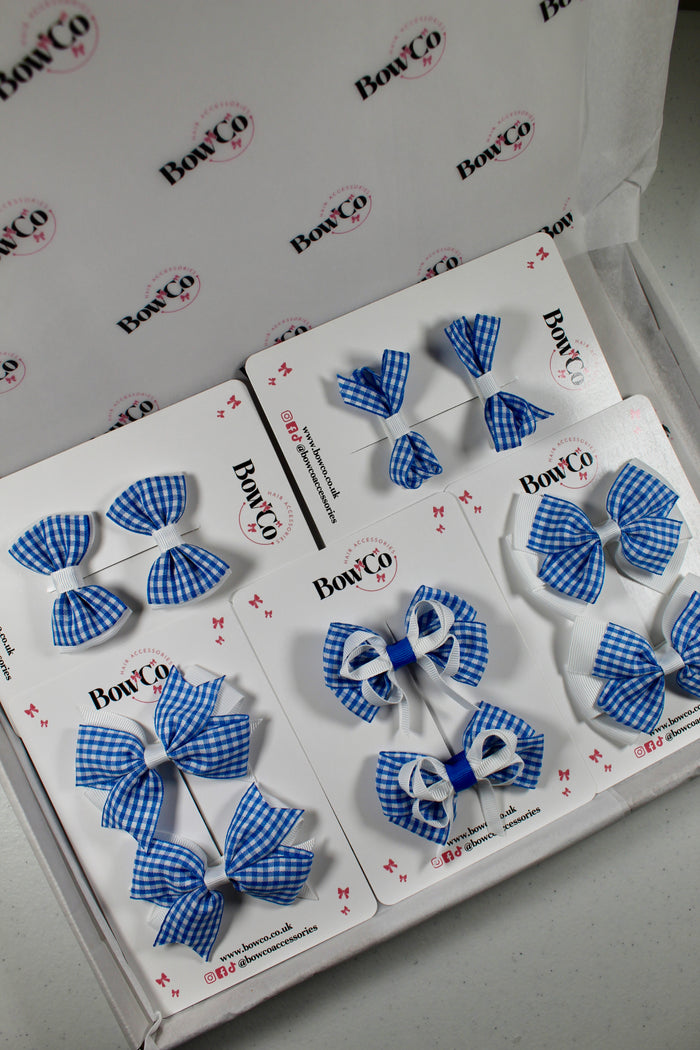 Royal Blue Gingham School Bow Bundle – Small/Medium - Clip