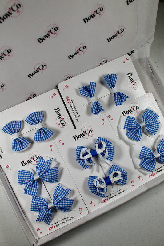 Royal Blue Gingham School Bow Bundle – Small/Medium - Clip