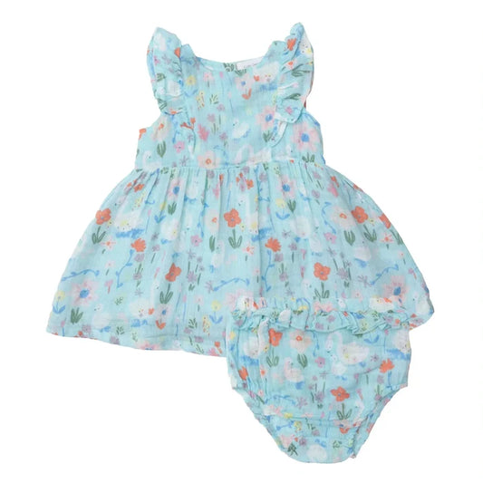 Ruffle Dress & Diaper Cover - Floral Swans | Angel Dear - Jenni Kidz