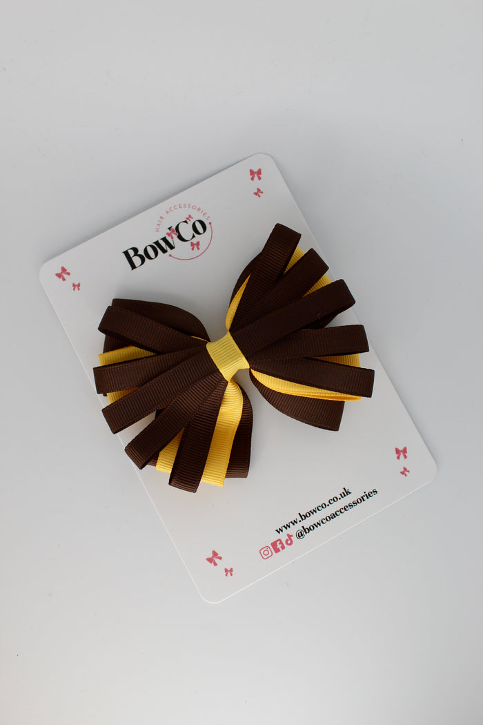 School Bow Brown and Yellow Gold - Spiral Bow - Clip