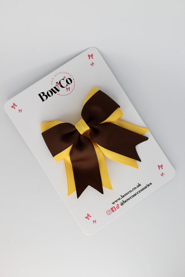 School Bow Brown and Yellow Gold - Tail Bow Clip