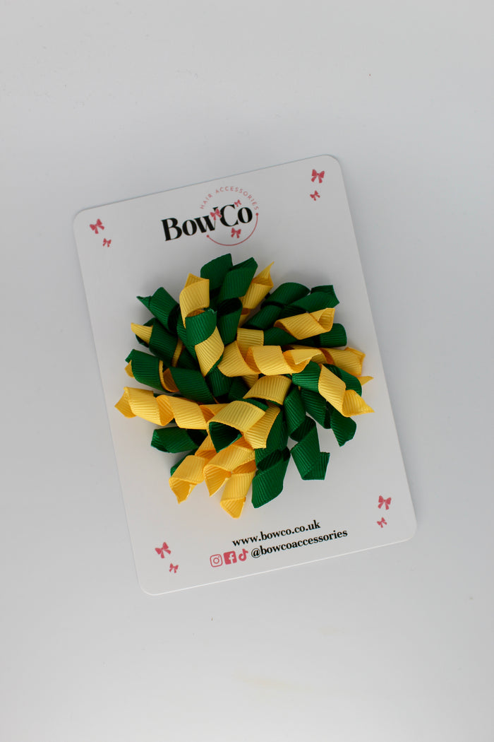 School Bow Forest Green and Yellow Gold - Corker Bow - Clip