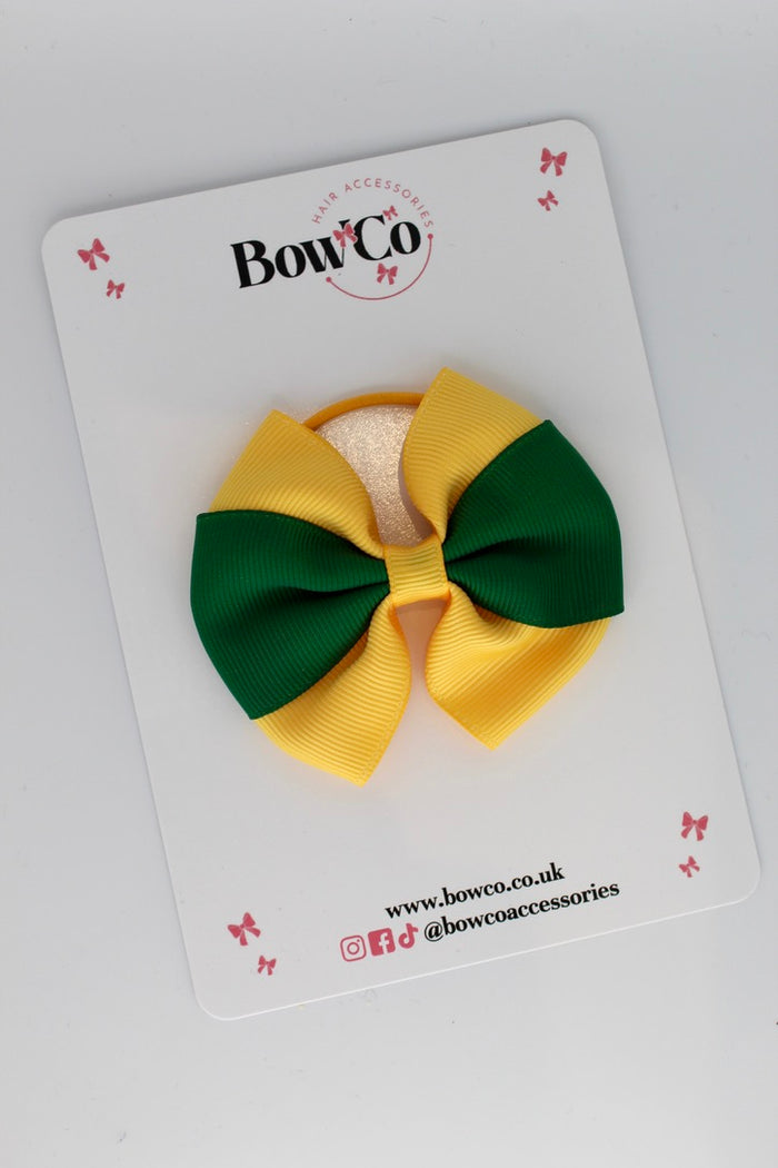 School Bow Forest Green and Yellow Gold - Round Tuxedo Bow