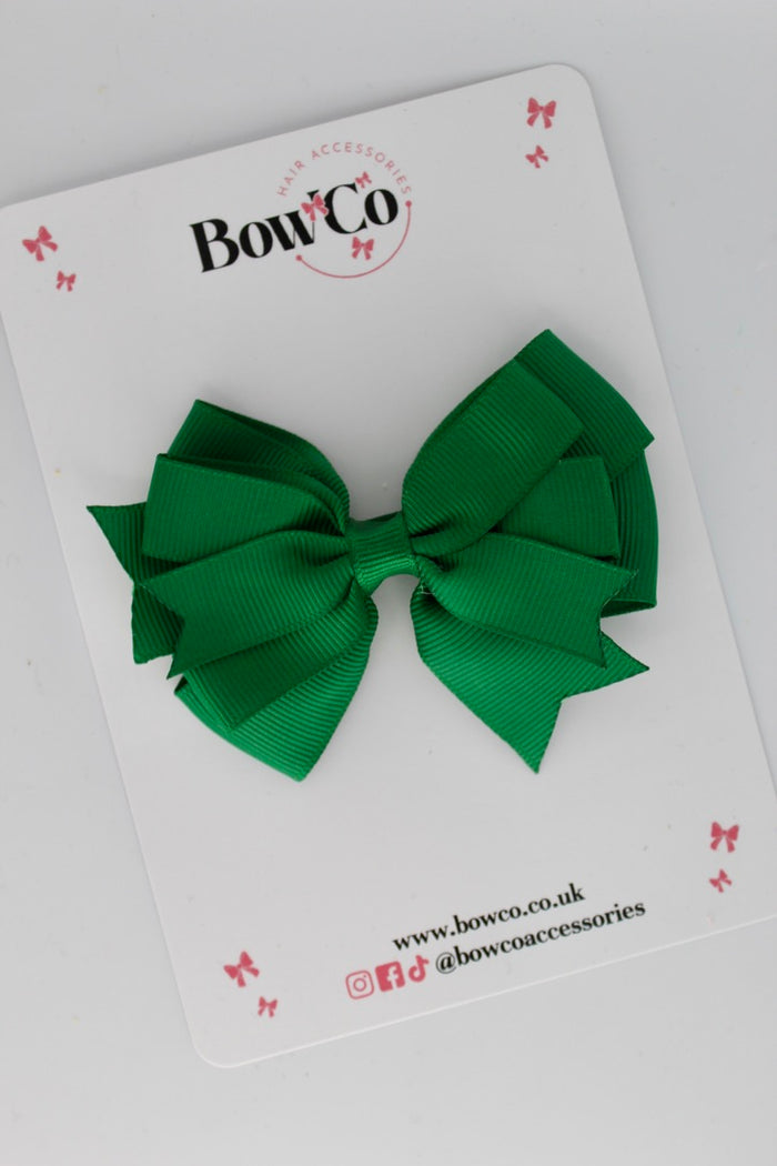 School Bow Forest Green Double Tail Bow - Clip
