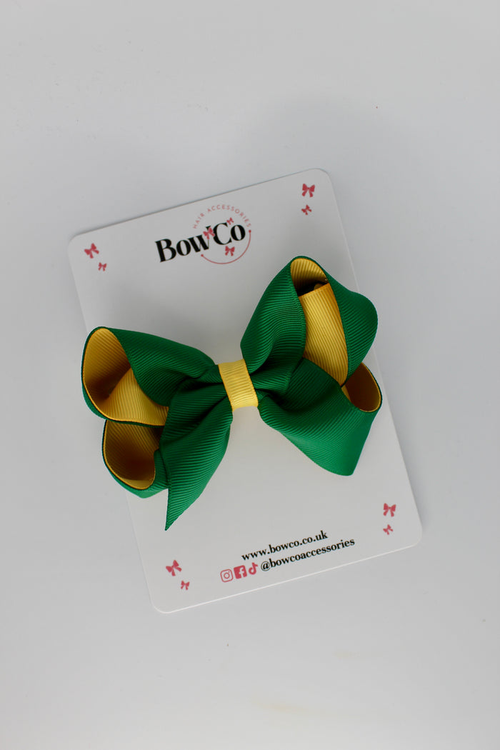School Bow Green and Yellow Gold - Loop Bow - Clip