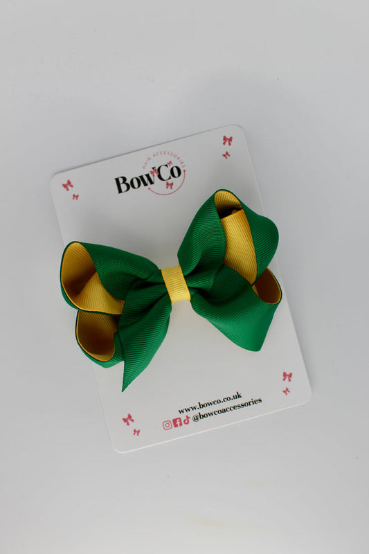School Bow Green and Yellow Gold - Loop Bow - Clip