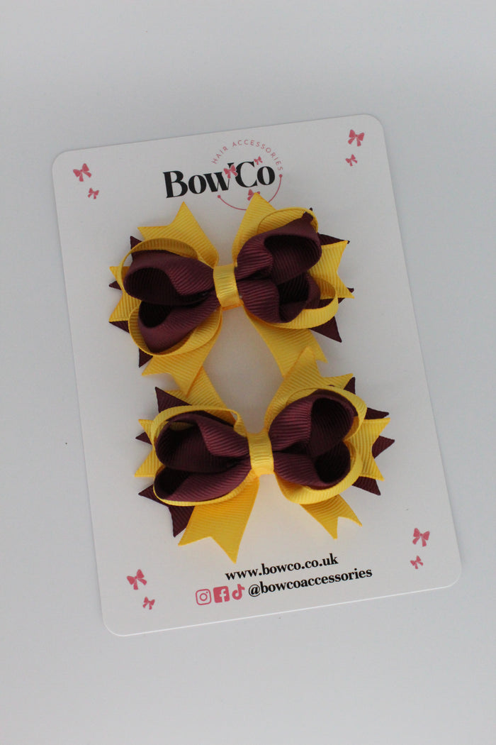 School Bows Brown and Yellow Gold - Loopy Stacked Bow Set