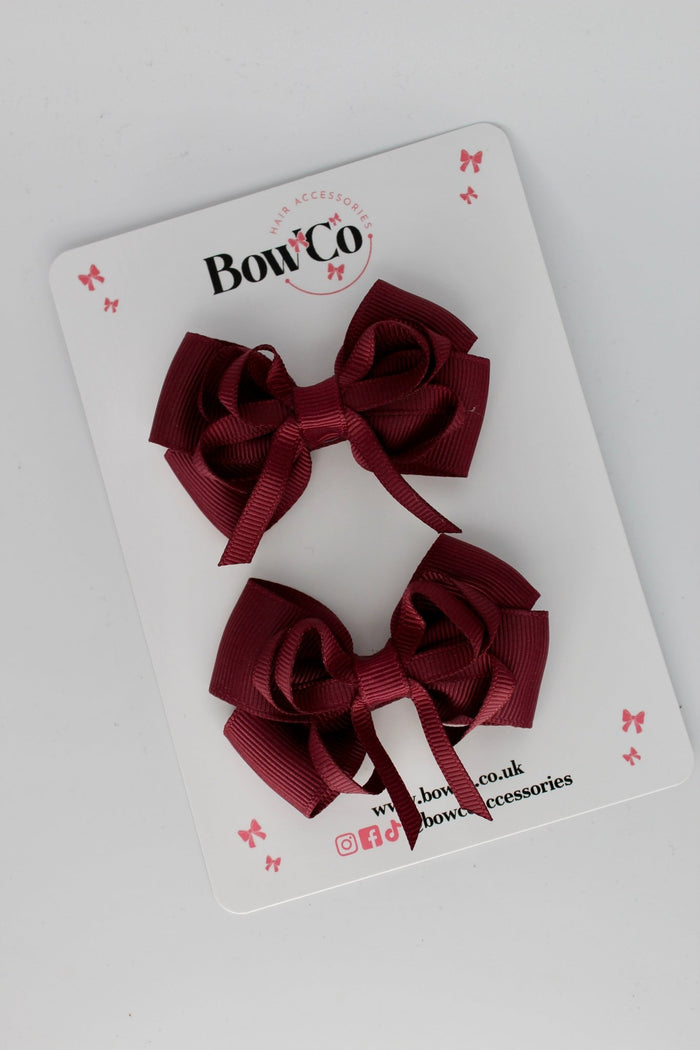 School Bows Burgundy - Double Bow Set - Clip