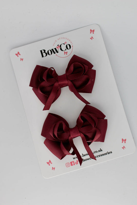 School Bows Burgundy - Double Bow Set - Clip