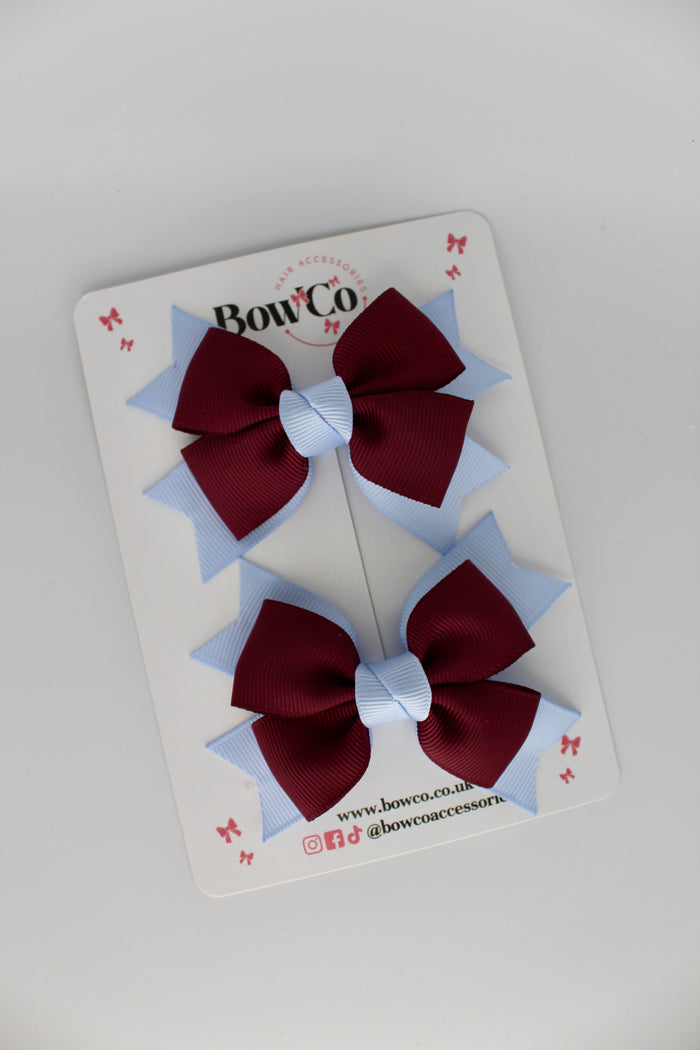 School Bows Burgundy and Bluebell - Knot Bow Set - Clip