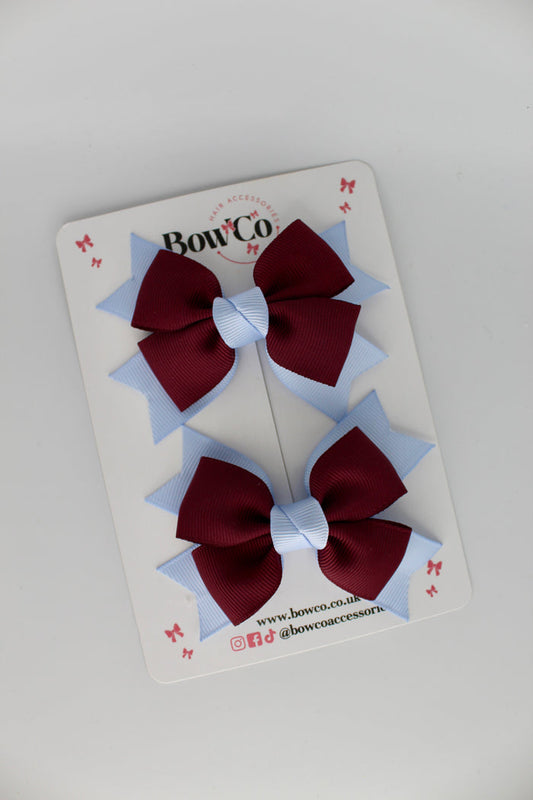 School Bows Burgundy and Bluebell - Knot Bow Set - Clip