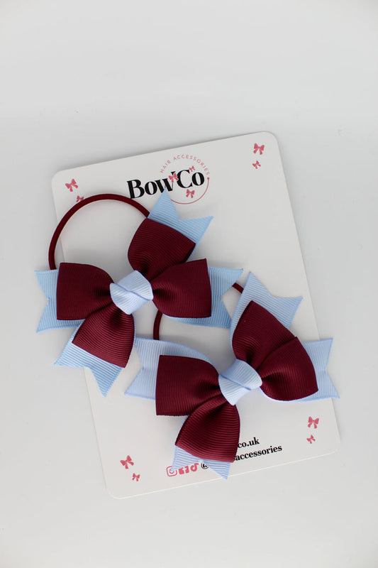 School Bows Burgundy and Bluebell - Knot Bow Set - Elastic