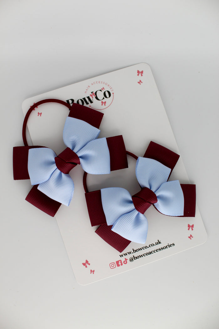 School Bows Burgundy and Bluebell - Layer Bow Set - Elastic