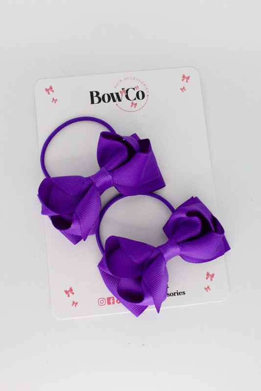 School Bows Purple - Pleated Bow Set - Elastic